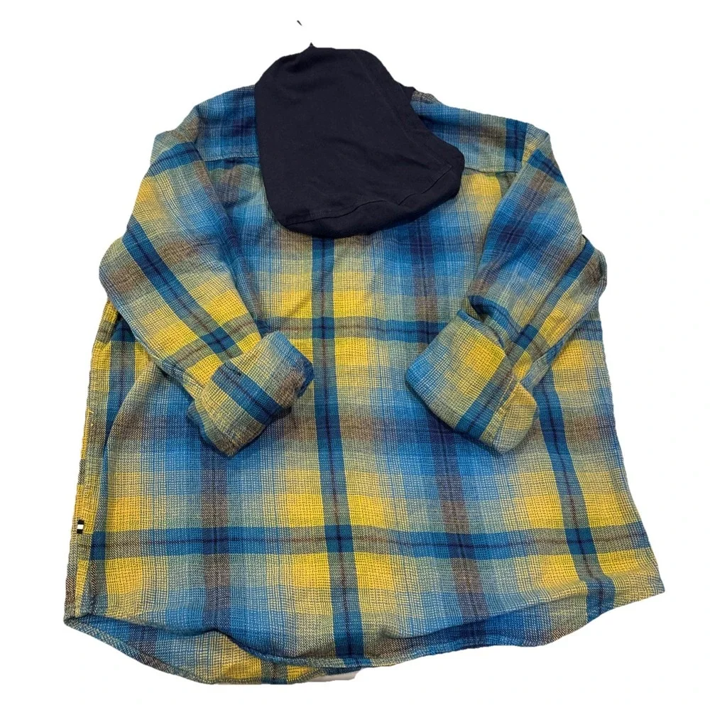 Edgar‎ & Ash Blue Cotton Work Shirt Plaid Longsleeve Hoodie Men's LARGE